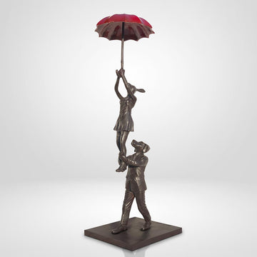 The Umbrella Flyers (Bronze Sculpture, Miniature Collection)