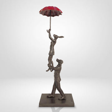 The Umbrella Flyers (Bronze Sculpture, Miniature Collection)