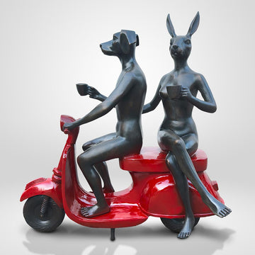 Joyful Vespa Riders (Bronze Sculpture)