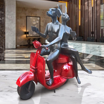 Joyful Vespa Riders (Bronze Sculpture)