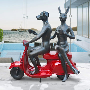 Joyful Vespa Riders (Bronze Sculpture)