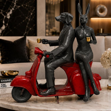 Joyful Vespa Riders In Paradise (Bronze Sculpture)