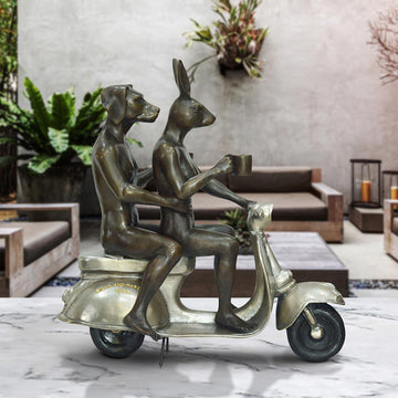 Their Morning Ride Started with Cappuccino and a Kiss (Bronze Sculpture)