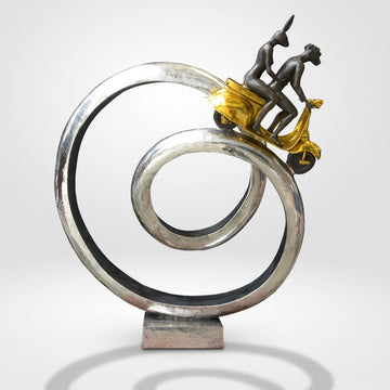 Big Vespa Riders Go Around the World (Bronze Sculpture, Mid-Size)