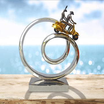 Authentic Vespa Riders Go Round The World (Bronze Sculpture)