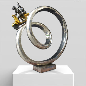 Big Vespa Riders Go Around the World (Bronze Sculpture, Mid-Size)