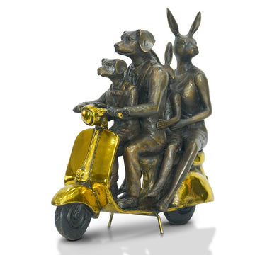 The Golden Family Vespa Riders (Bronze Sculpture, Miniature Collection)