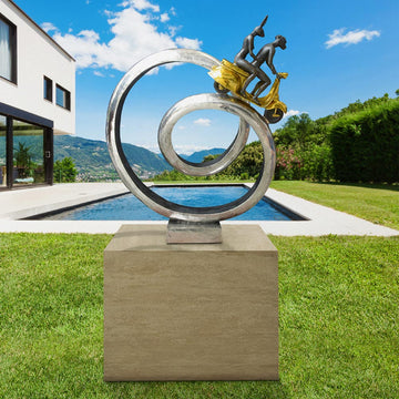 Big Vespa Riders Go Around the World (Bronze Sculpture, Mid-Size)