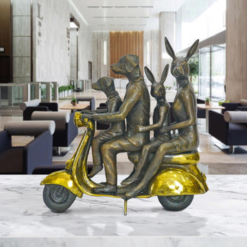 The Golden Family Vespa Riders (Bronze Sculpture, Miniature Collection)