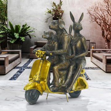 The Golden Family Vespa Riders (Bronze Sculpture, Miniature Collection)