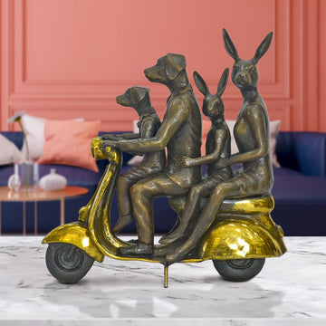 The Golden Family Vespa Riders (Bronze Sculpture, Miniature Collection)