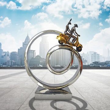 The Vespa Riders Go Round A Big World (Bronze Sculpture)