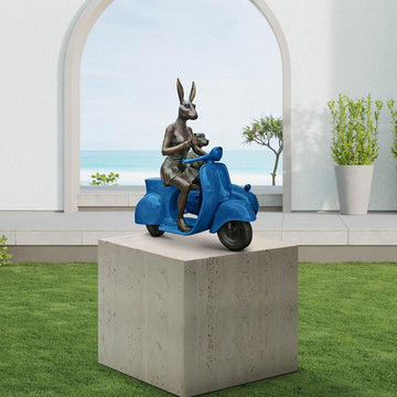 Rabbitwoman and Dogman Loved Their Vespa Side Car (Bronze Sculpture, Mid-Size)