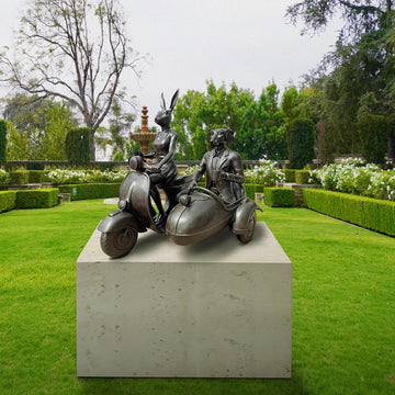 Rabbitwoman and Dogman Loved Their Vespa Side Car (Bronze Sculpture, Mid-Size)