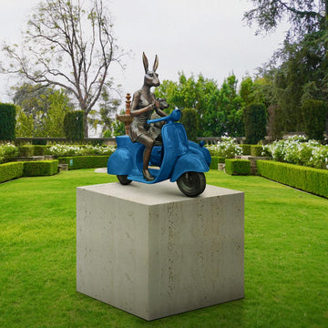 Rabbitwoman and Dogman Loved Their Vespa Side Car (Bronze Sculpture, Mid-Size)