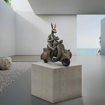 Rabbitwoman and Dogman Loved Their Vespa Side Car (Bronze Sculpture, Mid-Size)
