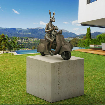 Rabbitwoman and Dogman Loved Their Vespa Side Car (Bronze Sculpture, Mid-Size)