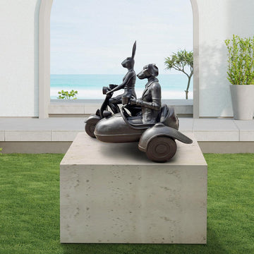 Rabbitwoman and Dogman Loved Their Vespa Side Car (Bronze Sculpture, Mid-Size)