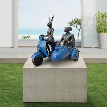 Rabbitwoman and Dogman Loved Their Vespa Side Car (Bronze Sculpture, Mid-Size)