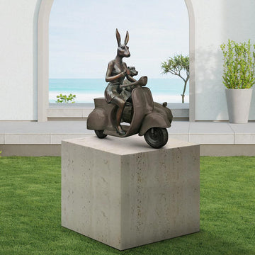 Rabbitwoman and Dogman Loved Their Vespa Side Car (Bronze Sculpture, Mid-Size)