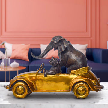 The Bengal Tiger and Sumatran Elephant Race Against Time in the Beatle (Bronze Sculpture, Small)