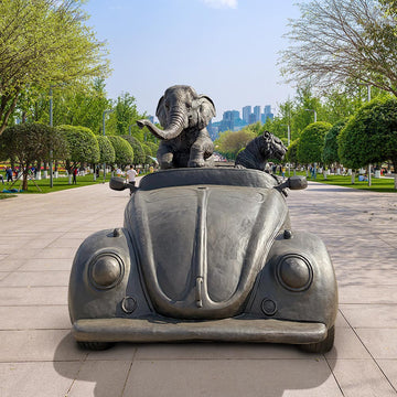 The Bengal Tiger and Sumatran Elephant Race in the Beatle (Bronze Sculpture)