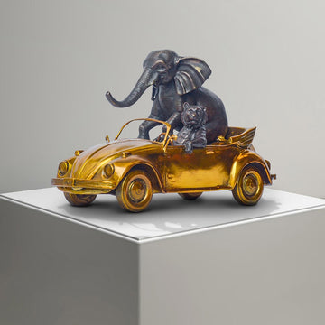 The Bengal Tiger and Sumatran Elephant Race Against Time in the Beatle (Bronze Sculpture, Small)