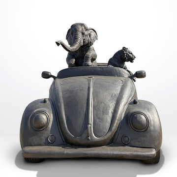 The Bengal Tiger and Sumatran Elephant Race in the Beatle (Bronze Sculpture)