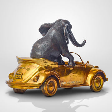 The Bengal Tiger and Sumatran Elephant Race Against Time in the Beatle (Bronze Sculpture, Small)