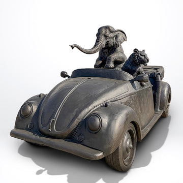 The Bengal Tiger and Sumatran Elephant Race in the Beatle (Bronze Sculpture)