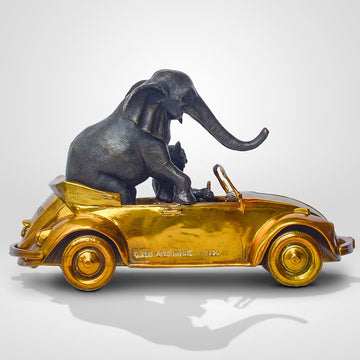 The Bengal Tiger and Sumatran Elephant Race Against Time in the Beatle (Bronze Sculpture, Small)