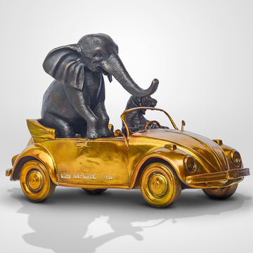 The Bengal Tiger and Sumatran Elephant Race Against Time in the Beatle (Bronze Sculpture, Small)