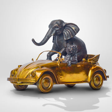 The Bengal Tiger and Sumatran Elephant Race Against Time in the Beatle (Bronze Sculpture, Small)
