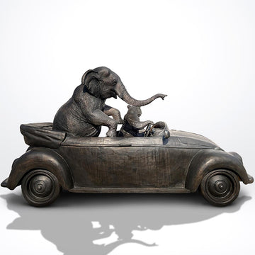 The Bengal Tiger and Sumatran Elephant Race in the Beatle (Bronze Sculpture)