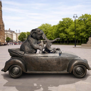 The Bengal Tiger and Sumatran Elephant Race in the Beatle (Bronze Sculpture)