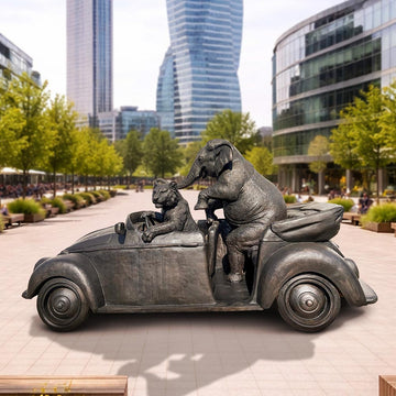 The Bengal Tiger and Sumatran Elephant Race in the Beatle (Bronze Sculpture)