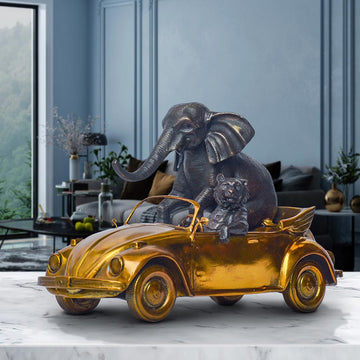 The Bengal Tiger and Sumatran Elephant Race Against Time in the Beatle (Bronze Sculpture, Small)