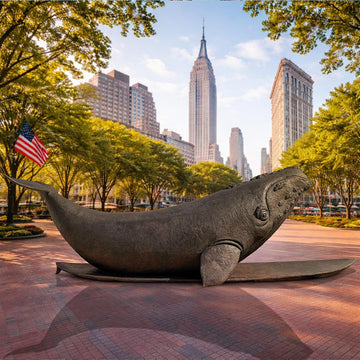The North Atlantic Right Whale Races on a Surfboard (Bronze Sculpture)