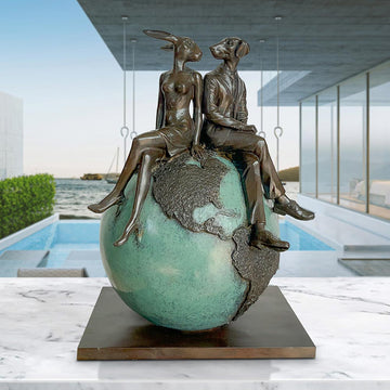 Rabbitwoman and Dogman and Their Big Bright World (Bronze Sculpture)