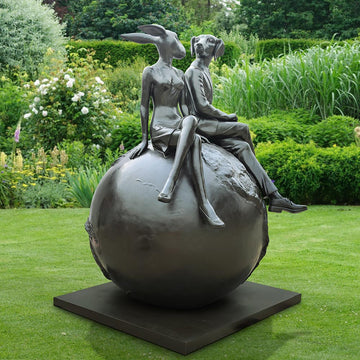 Rabbitwoman and Dogman on top of the big world (Bronze Sculpture)