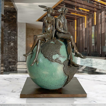 Rabbitwoman and Dogman and Their Big Bright World (Bronze Sculpture)