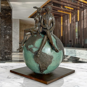 Rabbitwoman and Dogman and Their Big Bright World (Bronze Sculpture)