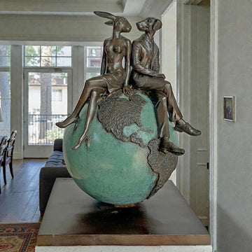 Rabbitwoman and Dogman and Their Big Bright World (Bronze Sculpture)