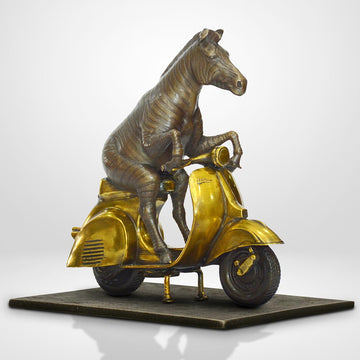 The Grevy's Zebra Races Against Time on the Vespa (Bronze Sculpture, Small)