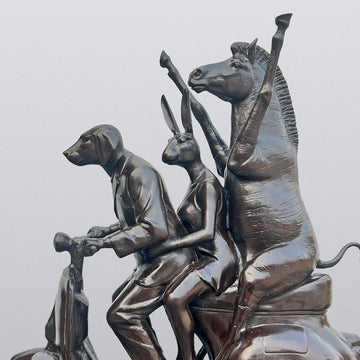 The Grevy's Zebra with Rabbitwoman and Dogman on Wild Ride (Bronze Sculpture)