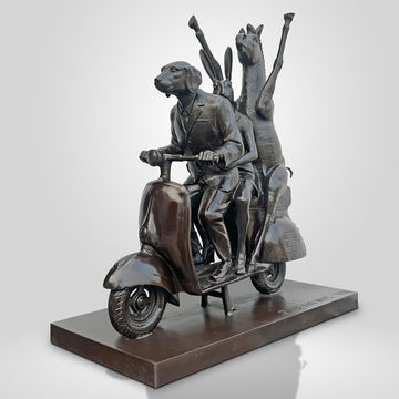 The Grevy's Zebra with Rabbitwoman and Dogman on Wild Ride (Bronze Sculpture)