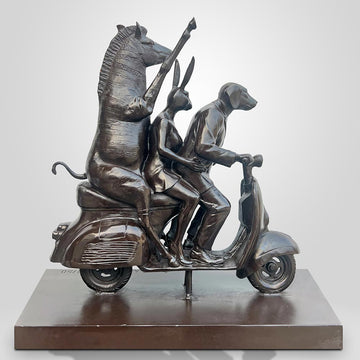 The Grevy's Zebra with Rabbitwoman and Dogman on Wild Ride (Bronze Sculpture)