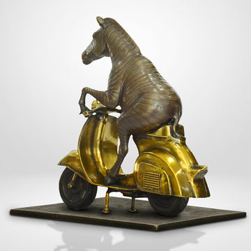 The Grevy's Zebra Races Against Time on the Vespa (Bronze Sculpture, Small)