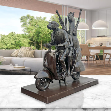 The Grevy's Zebra with Rabbitwoman and Dogman on Wild Ride (Bronze Sculpture)