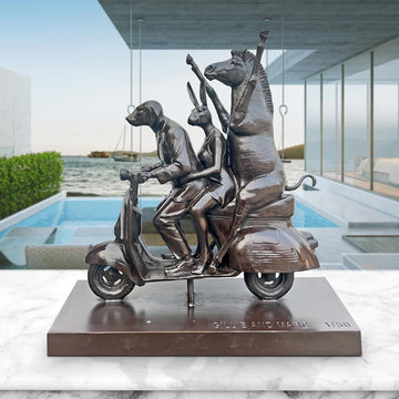 The Grevy's Zebra with Rabbitwoman and Dogman on Wild Ride (Bronze Sculpture)